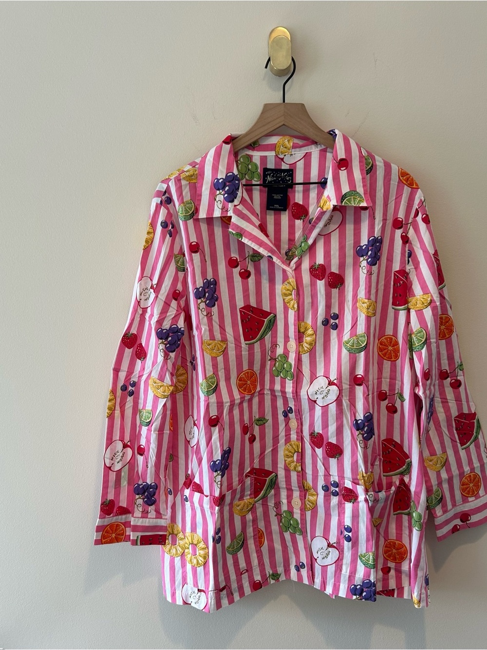 Nick & Nora Sleepwear Pink & White Striped Fruit Pajama Set Size XXL 100% Cotton - Picture 2 of 9
